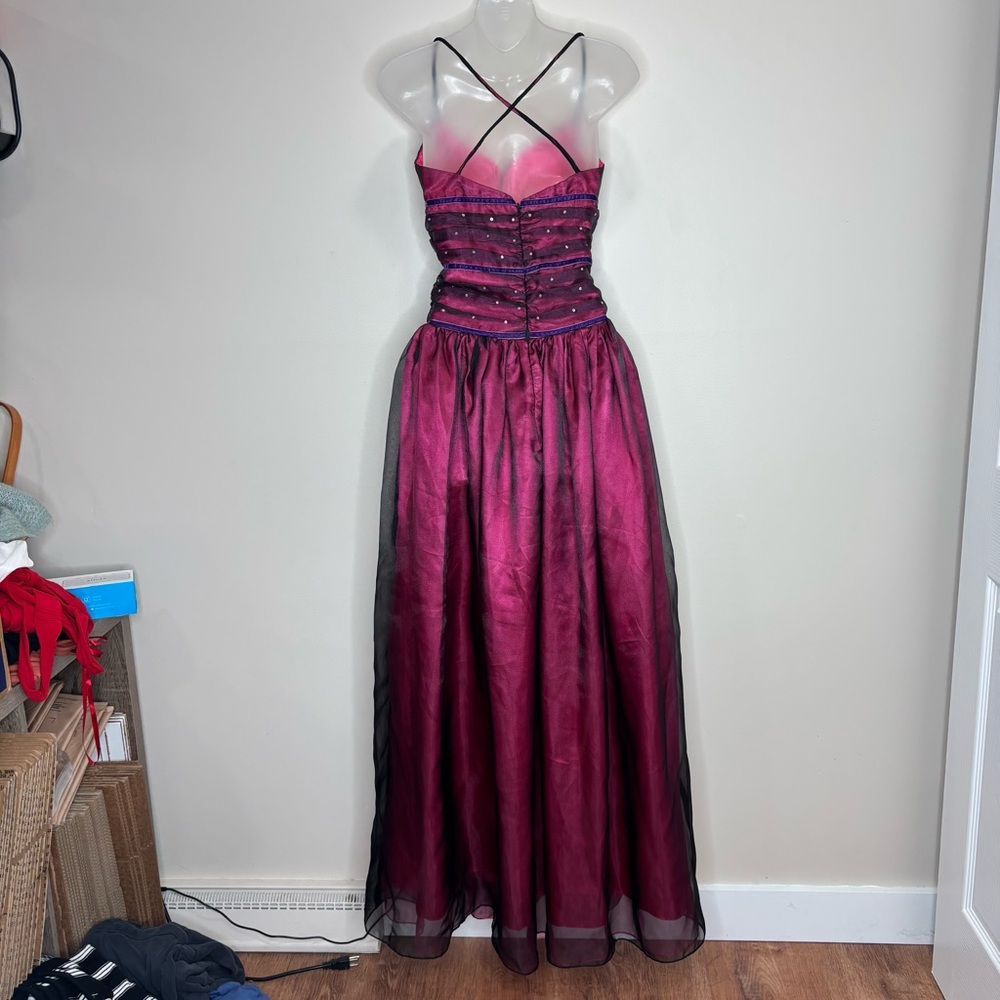 Beautify Y2K purple pink cross cross back ball gown prom dress NWT 4 rhinestones - Picture 5 of 8